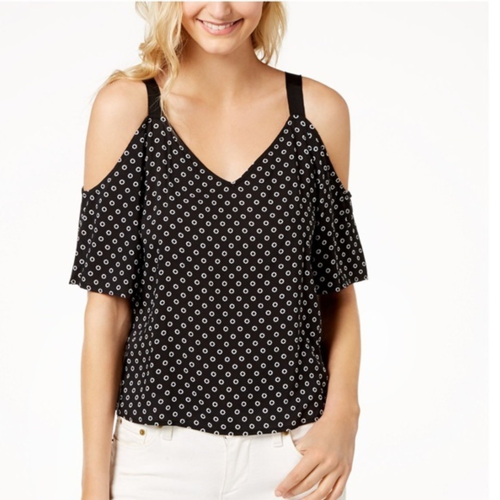 Calvin Klein | Cold Shoulder Short Sleeve Black & White Floral Top Womens Large